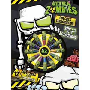 ULTRA ZOMBIES RUEDA DE COLORES TERRORIFICOS - BRILLA EN LA OSCURIDAD - 12 CRAYONES PARA COLOREAR